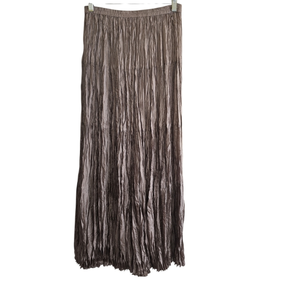 Cami International Silk Crinkled Broom Skirt Medium Maxi Length Taupe Neutral - Picture 3 of 5